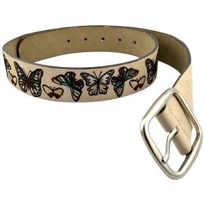 Embroidered‎ Butterfly Belt Cowgirl Western Boho Y2K Faux Leather Tan S/M